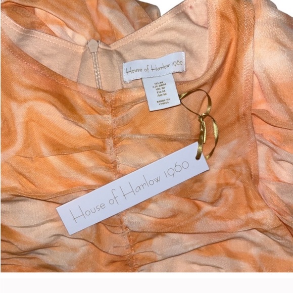 NWT House of Harlow 1960 Midi Orange Tie-Dye Sleeveless Ruched Dress Siz… - Picture 8 of 11